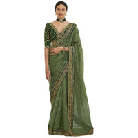 Fashion Basket Womens Georgette Green Saree With Blouse Piece