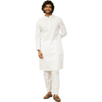 Manyavar Men's Cotton Self Design Kurta Pyjama Set - (White, X-Large)