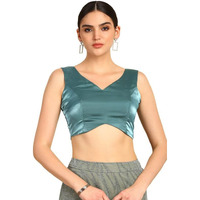 Soch Womens Teal V-Neck Tissue Princess Line Padded Blouse