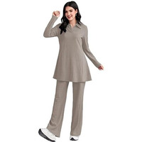 Tadkee Women's Solid Color Two-Piece Set | Long Sleeve Top & Wide Leg Pants Co-Ord Set | Casual Wear Co Ord Set (Fn-Full-Sleeve-Cord-125-Cream-M)