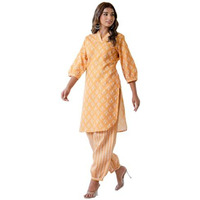 Lookmark Women's Latest Printed Cotton Blend Straight Kurta And Afghani Pant Set Perfect For Casual And Office Wear (Az-Lm-P1-Ks2070 Mustard-L)
