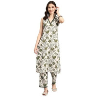 Smowkly V-Neck Sleeveless Kurta For Women (1434_Dgrn_L)