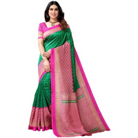 Satrani Women's Poly Silk Printed Saree With Unstitched Blouse Piece(2535S934Na_Green & Beige)