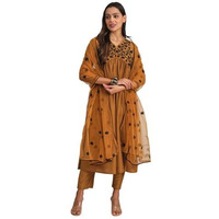 Womanista Women's Poly Silk Kurta Set (Kurtaset_1276_Mustard_38)
