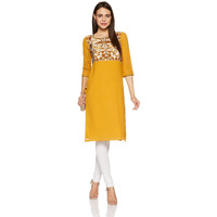 W For Woman Women's Satin Straight Kurta (15Aus11007-56752_White And Yellow_16_White, Yellow_2Xl)