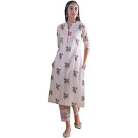 Libas Women's Silk Blend Printed Regular Fit Kurta Set (6313_Off White