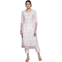 Libas Women's Cotton Embellished Straight Kurta (28092_Off White