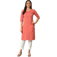 Aurelia Orange Cotton Regular Solid Kurta For Women