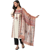 W For Woman Cotton Women Ecru And Brown Printed Dupatta, Free Size