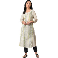 W For Woman Women Cotton Regular Fit Ecru Misdent Printed Summer Plus Size Kurta_23Few18711G-120115_4Xl