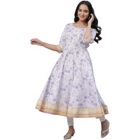 Aurelia White Cotton Floral Printed Printed Anarkali Kurta For Women