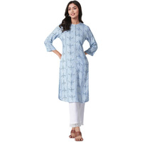 W For Women Blue Geometric Printed Straight Shirt Kurta And Straight Pants Set