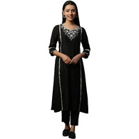 Aurelia Women's Viscose Regular Kurta (24Fea15104_Black