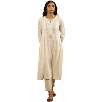Folksong By W Women White Festive Solid Cotton Flared Kurta_24Maf11833-911214_M