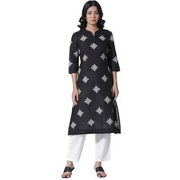 W For Woman Black Cotton Flax Embroidered Kurta And Pants Set_24Onws11087-221806_2Xl