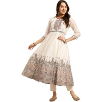 Rangita Off White Chanderi Calf Length Printed Anarkali Kurti For Women | Kurta For Women_Xl
