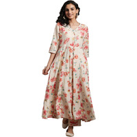 Libas Off White Printed Silk Blend Anarkali Kurta With Trousers