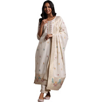 Libas Women's Linen Kurta Set (27817_Off White