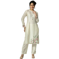 Libas Off White Silk Blend Embroidered Kurta Sets For Women