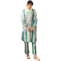 Lookmark Women's Printed Cotton Blend Straight Kurta Pant Set - Elegant Ethnic Wear Ensemble For Modern Women, Perfect For Any Occasion (Az-Lm-Og-Ks2119-L) White