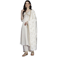 Pratham Blue Kurta Set For Women Silk Embroidered Anarkali Kurta Set For Women With Palazzos And Dupatta (Pb-6163-M_White)