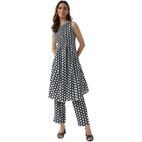 Fiorra Women's Black & White Cotton Flared Kurta Set Set0172