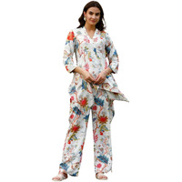 Greciilooks Women Rayon Blend Ethnic Wear Formal Kurta Co-Ord Set (Gl-W1848&Tr905-M-White White)