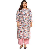 Tissu Women's Plus Size White & Pink Printed Kurta With Palazzo (T-Plus-653_White_4Xl)