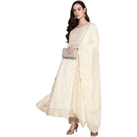 Anubhutee Women's Viscose Rayon Ethnic Motifs Off White Embroidered A-Line Kurta Suit Set