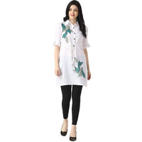 Om Sai Latest Creation Designer Slub Rayon Fully Stitched Straight Kurti For Women & Girls On Jeans Palazzo Or Skirt (Plus Size Upto 2Xl)-(Black) (White, Xx-Large)
