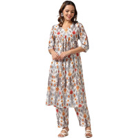 Om Sai Latest Creation Women Cotton Blend Fancy Kurta Set Regular Fit Printed (Oslc-K731&P153_Off White_L)