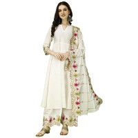 Pratham Blue Women's Silk Embroidered Anarkali Kurta With Palazzos And Dupatta (Pb-6146-Xl_White)