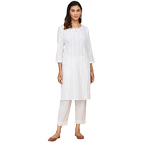 Fabindia Women's Cotton Chikankari Regular Kurta (210897701_White