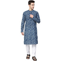 See Designs Blue & White Cotton Regular Fit Printed Kurta Set_Sdkt88301M