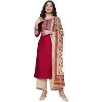 Shiv Textiles Digital Printed Round Neck Polyester Straight Kurta Set With Pent Duppata For Womens (224-Red-Xl)