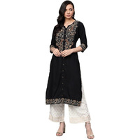 Anubhutee Women's Rayon Embroidered Thread Work Straight Kurta Suit Set With Palazzo Anu2001285_S_Black