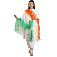Fabme Women's Silk Tricolor/Tiranga Dupatta With Golden Work For Republic Day/Independence Day, Free Size