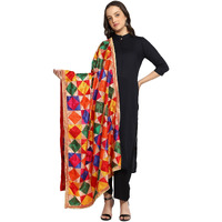 Weavers Villa Women's Polyester Heavy Phulkari Embroided Dupatta, Chunni (Design-2), 2.25 Mtrs