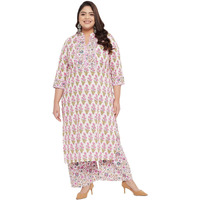 Tissu Women's Plus Size Cotton Floral Printed Kurta With Palazzo (T-Plus-604_Cream_3Xl)