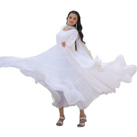 Fashion Basket Women's Georgette Solid Anarkali Dress White