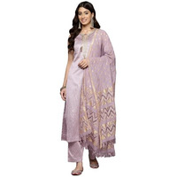 Varanga Women's Silk Blend Floral Geometric Polka Dot Regular Kurta Set Lavender - Elegant & Comfortable, Versatile For Festive & Casual Wear (Medium)