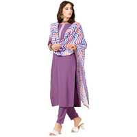 Shiv Textilesdigital Printed Round Neck Polyester Straight Kurta Set For Womens (205-Lavender-M)