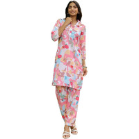 Greciilooks Rayon Standard Length Stylish Kurta Ethnic For Women | 3/4 Sleeve Co-Ord Set (Gl-W1931&Tr944_Pink_S)