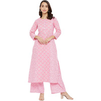 Tissu Women's Cotton Pink Floral Printed Straight Kurta With Palazzo (Tis-609_Pink_S)