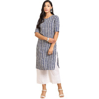 Pinkmint Women's Crepe Blue Color Ethnic Motif Printed Straight Kurti (R-530348_Xl)