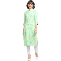 Nainvish Women's Cotton Blend Straight Printed Kurti With Pant (Sd098-S_Green)