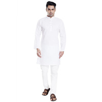 Divisive Men's Plain Cotton Blend Linen Slim Fit Kurta Pyjama Set (Dkrt70_L_White)