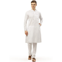 Jompers Men's White Cotton Solid Kurta Pyjama Set. (White,S)