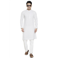 Divisive Men's Sequince Embroidered Cotton Blend Slim Fit Kurta Pyjama Set (Dkrt36_Xxxl_White)