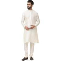 Sojanya (Since 1958 Men's Cream Dupion Silk Kurta & Churidaar Pyjama